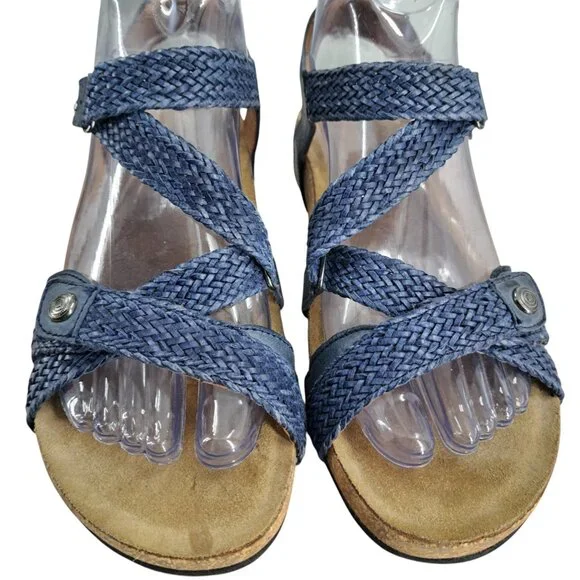 Taos Universal Blue Leather Comfort Wedge Sandals Size 38 US 7-7.5 Adjustable - Picture 3 of 13